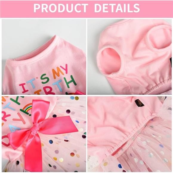 NEW - Dog Birthday Dress, Pet Outfit, Dog Clothes for Small Girl, Pink, X-Small - Picture 7 of 7
